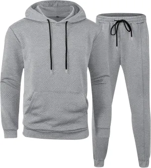 Babioboa Mens 2 Piece Sweatshirt Jacquard Sweatsuit Outfits Hoodie& Casual Joggers Sweatpants Set Tracksuit