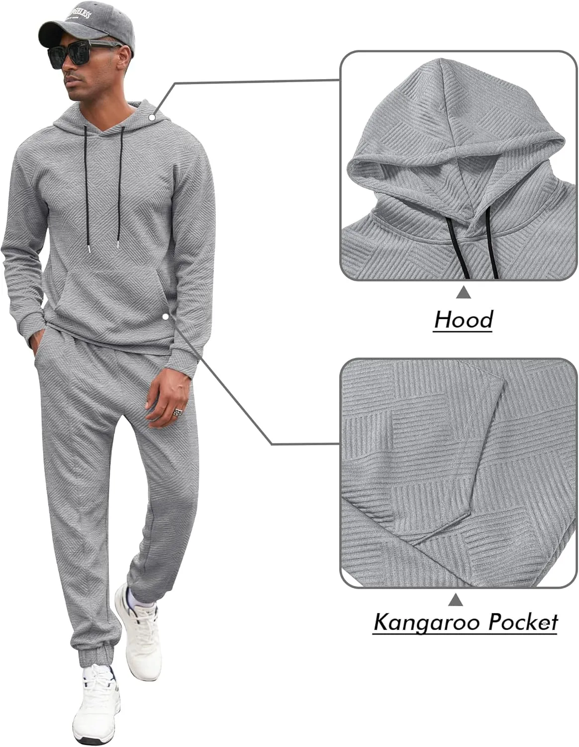Babioboa Mens 2 Piece Sweatshirt Jacquard Sweatsuit Outfits Hoodie& Casual Joggers Sweatpants Set Tracksuit
