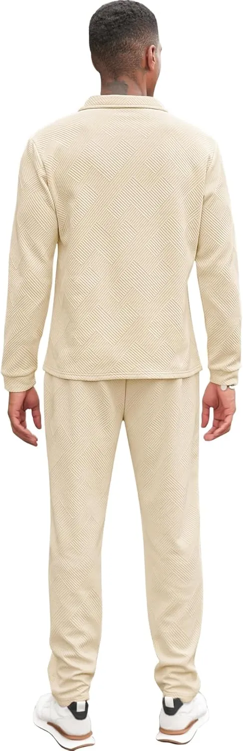Babioboa Men's Polo sweatsuit Sets 1/4 Zip Fashion Casual Tracksuits jogging long Sleeve Polo Suit for Men 2 Piece Set