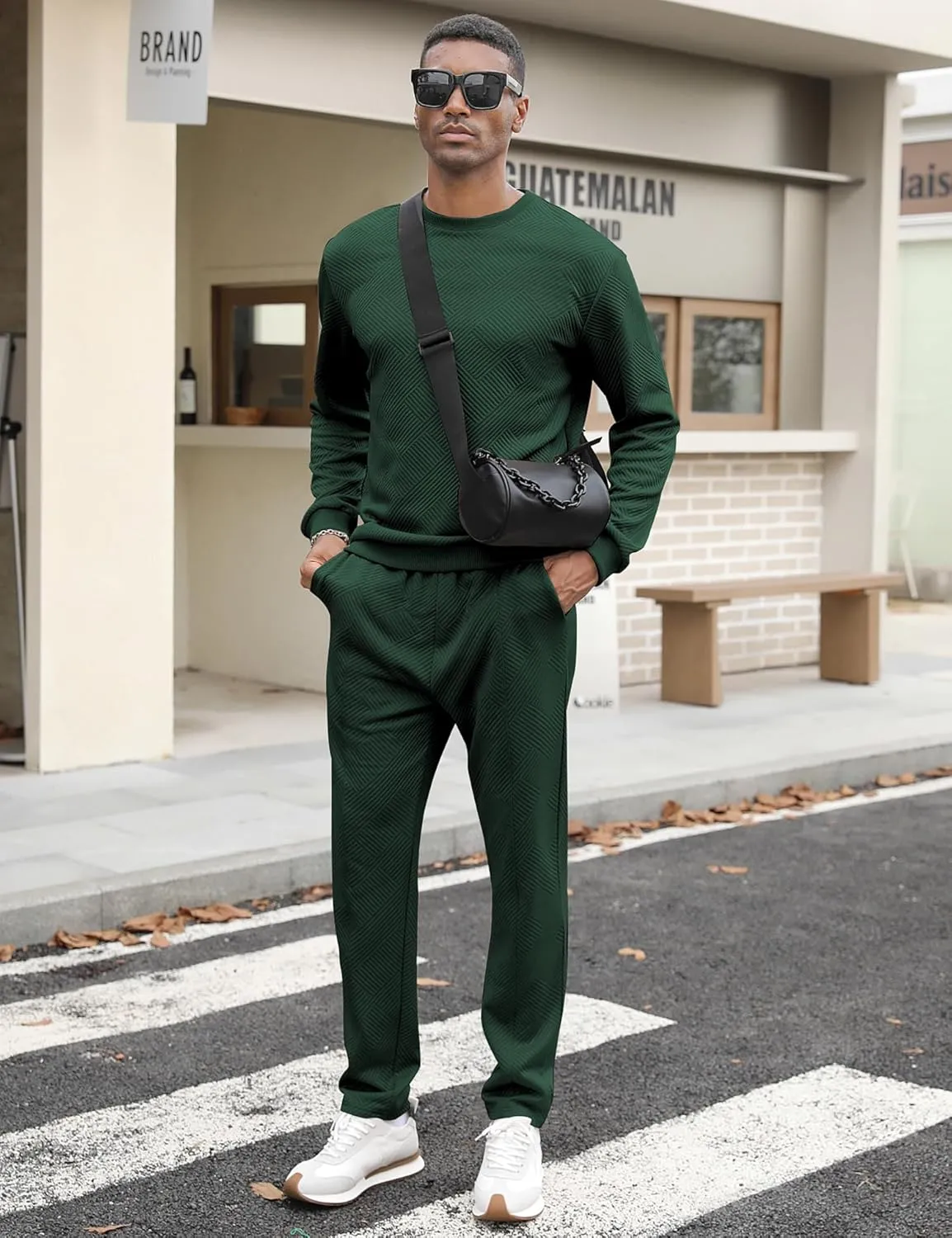 Babioboa Men's Tracksuit Knit Jacquard 2 Piece Long Sleeve Pullover Jogging Tracksuit Athletic running Casual Sportswear