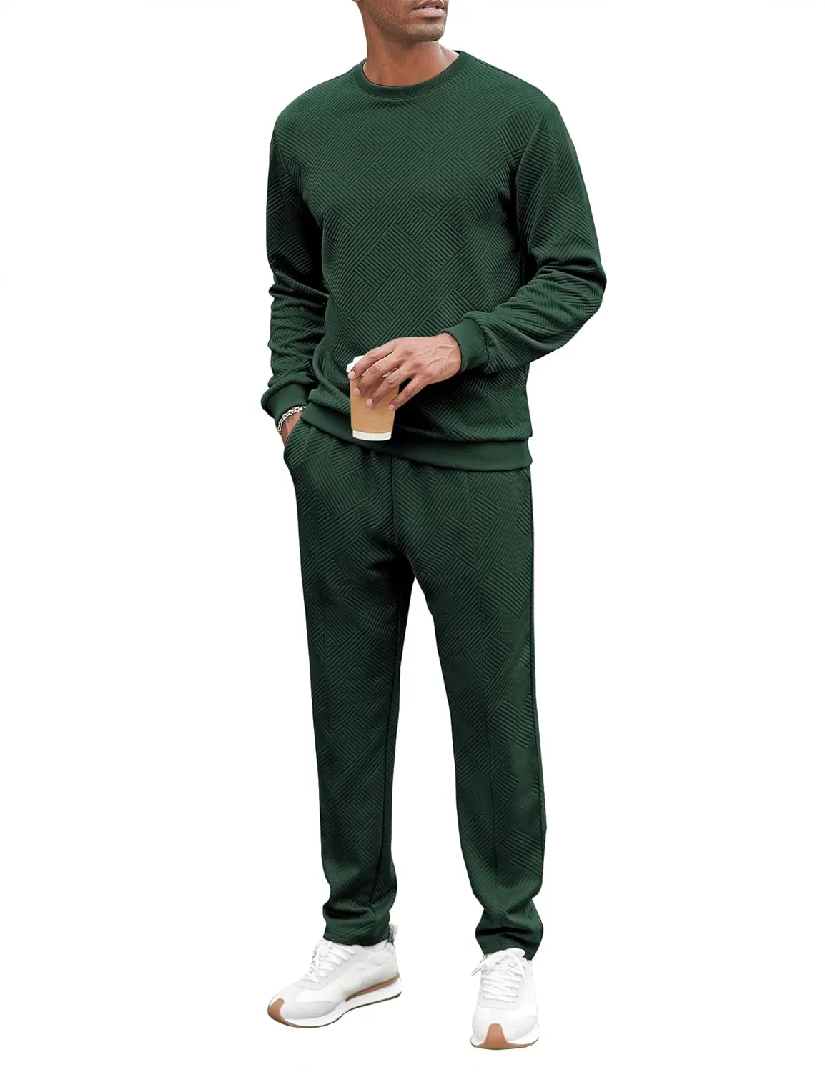 Babioboa Men's Tracksuit Knit Jacquard 2 Piece Long Sleeve Pullover Jogging Tracksuit Athletic running Casual Sportswear