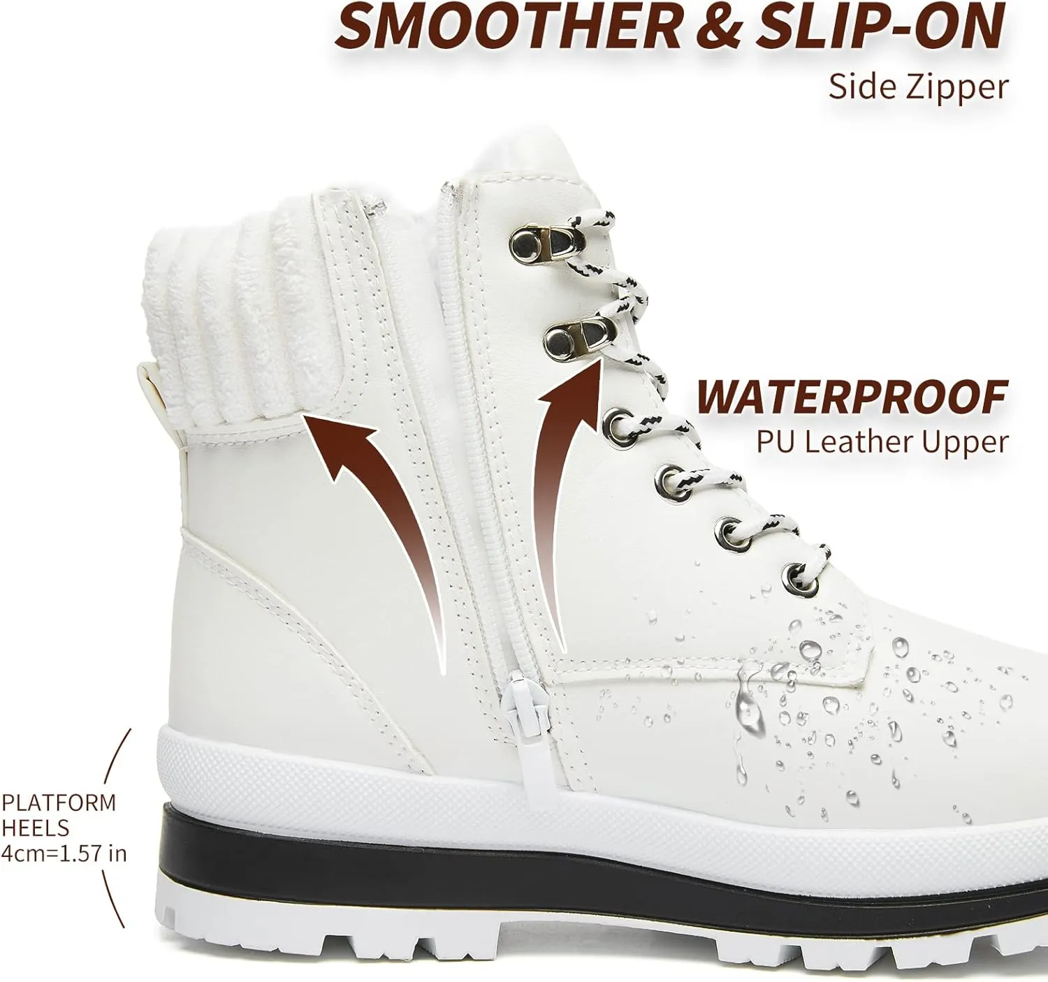 BABUDOG Womens Waterproof Ankle Boots for Outdoor (Non Slip Outsole),Fashion Combat Boots with Side Zipper,Warm Fur Lined Winter Snow Boots
