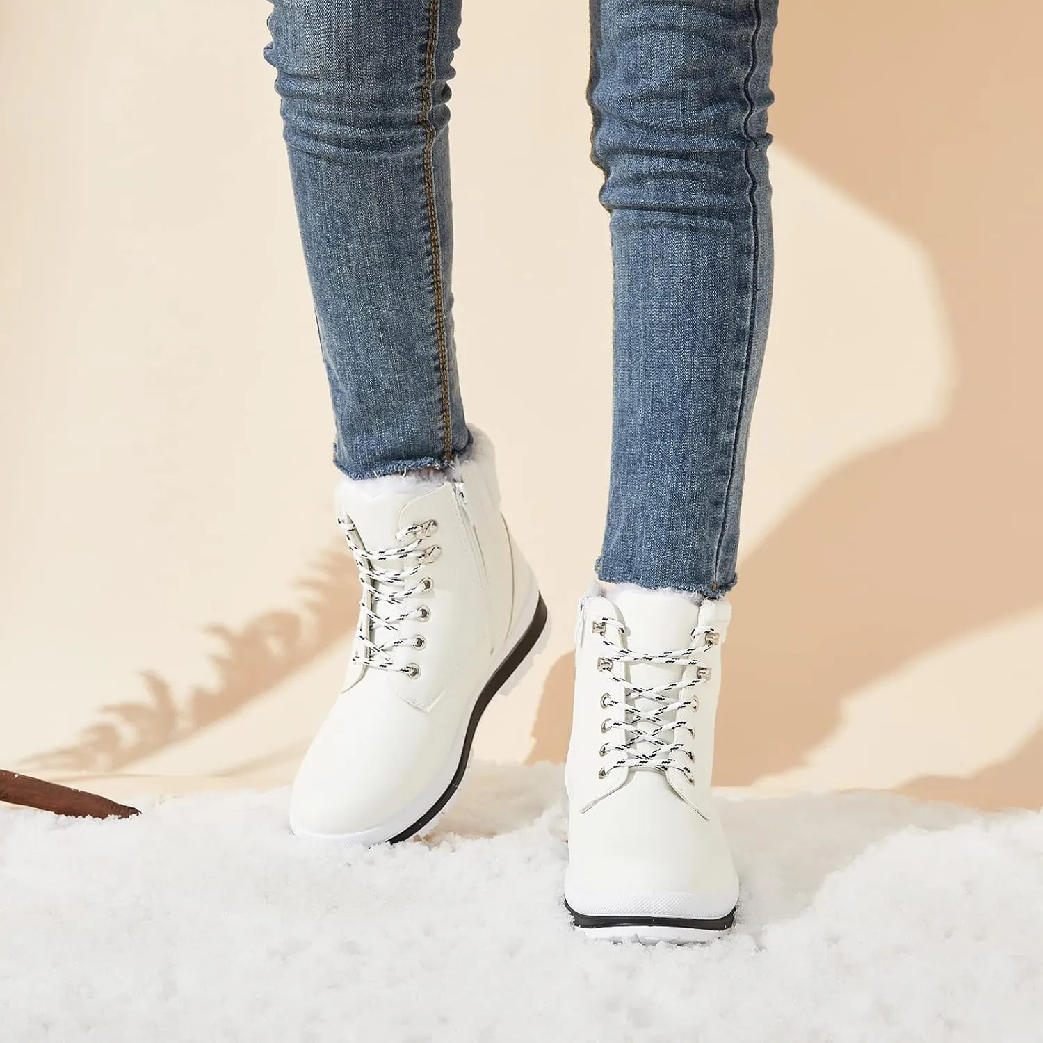 BABUDOG Womens Waterproof Ankle Boots for Outdoor (Non Slip Outsole),Fashion Combat Boots with Side Zipper,Warm Fur Lined Winter Snow Boots