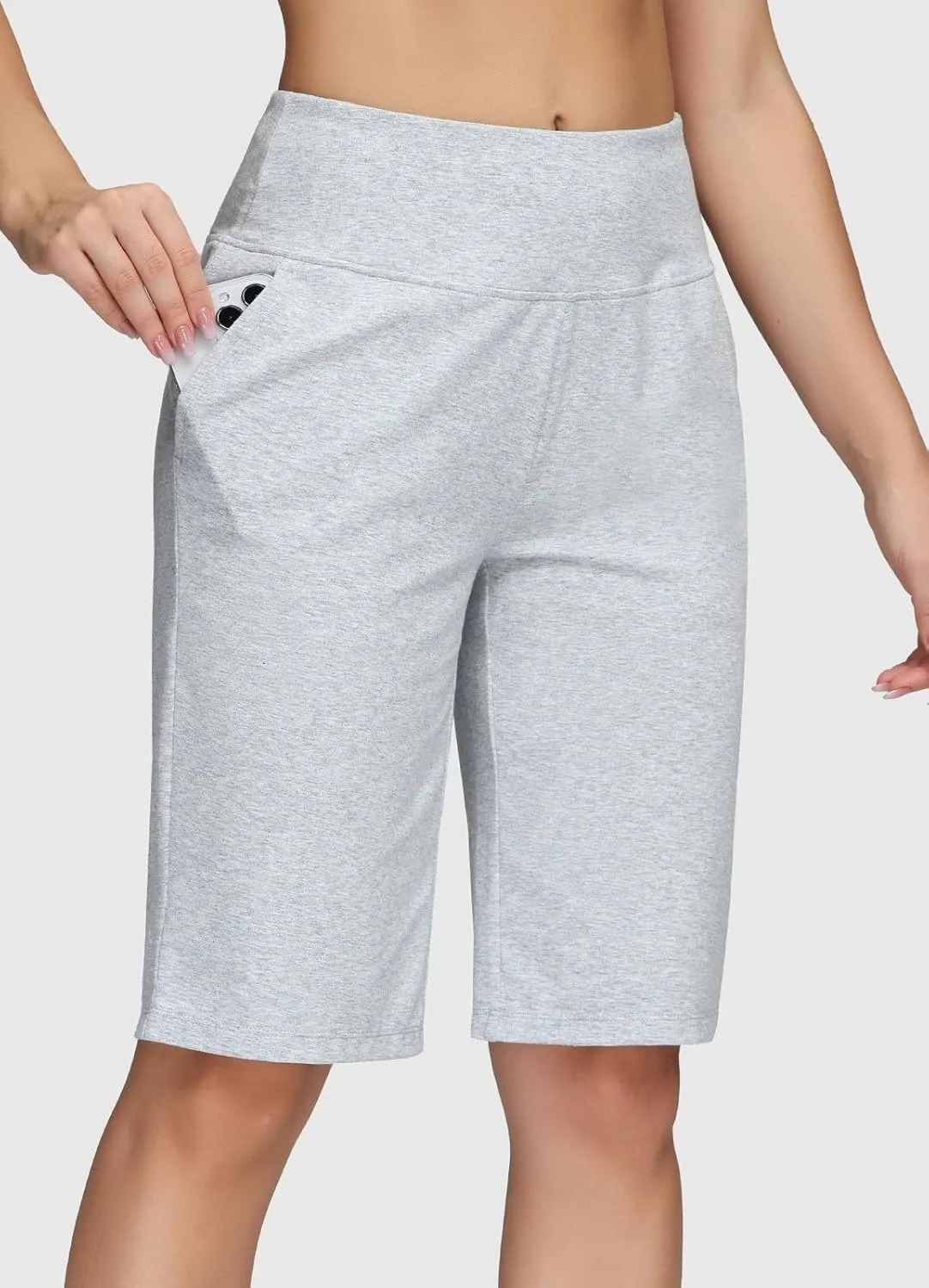baleaf Womens 12" Long Bermuda Shorts Knee Length Cotton Athletic Shorts Sweat Casual Lounge Walking Summer