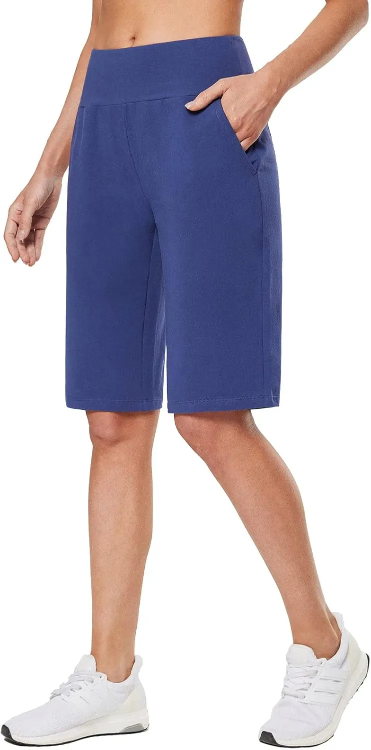 baleaf Womens 12" Long Bermuda Shorts Knee Length Cotton Athletic Shorts Sweat Casual Lounge Walking Summer