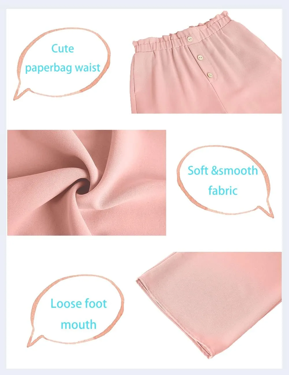 Batermoon Girls' Pants Paper Bag Elastic Waist Wide Leg Loose Trousers with Pocket
