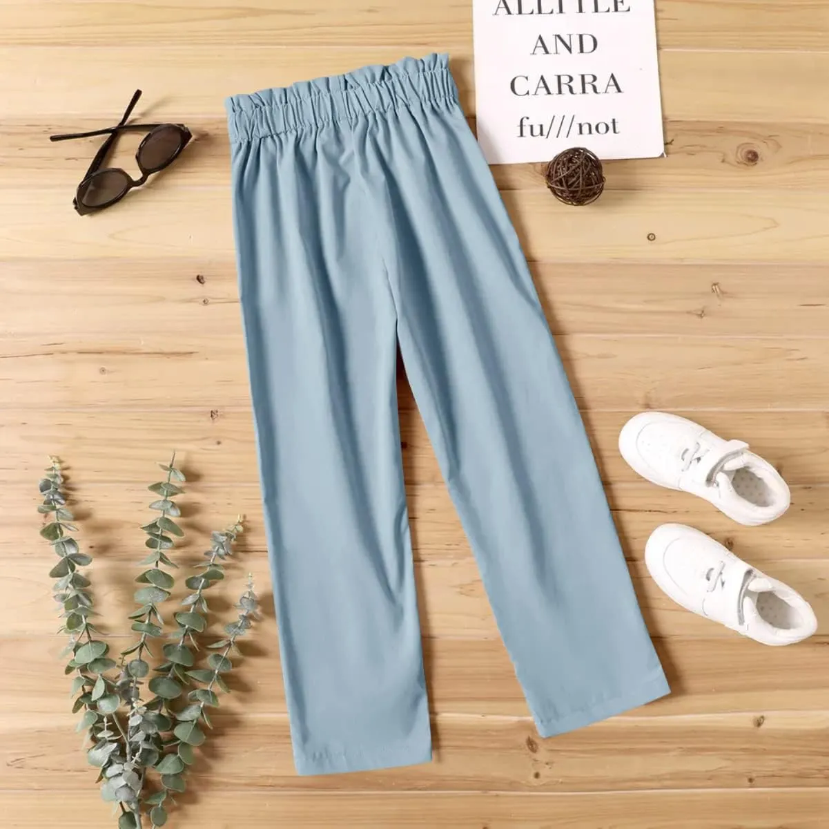 Batermoon Girls' Pants Paper Bag Elastic Waist Wide Leg Loose Trousers with Pocket