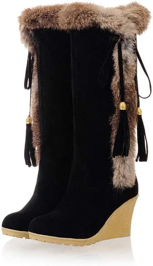 Bcshiye Snow Boots for Women,Casual Warm Winter Knee High Long Boots Comfortable Fur Lined Platform Cold Weather Boots