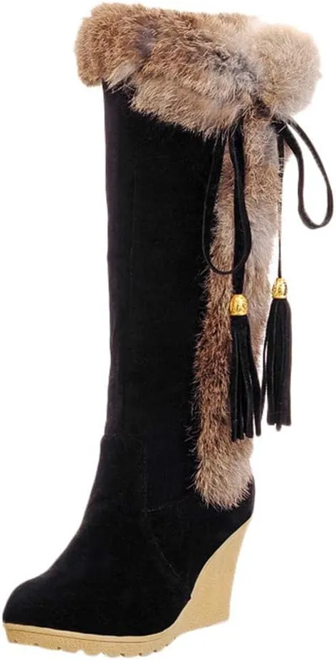 Bcshiye Snow Boots for Women,Casual Warm Winter Knee High Long Boots Comfortable Fur Lined Platform Cold Weather Boots