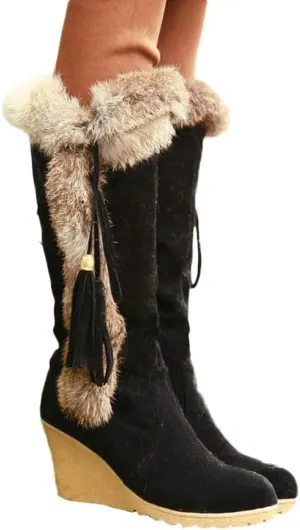 Bcshiye Snow Boots for Women,Casual Warm Winter Knee High Long Boots Comfortable Fur Lined Platform Cold Weather Boots
