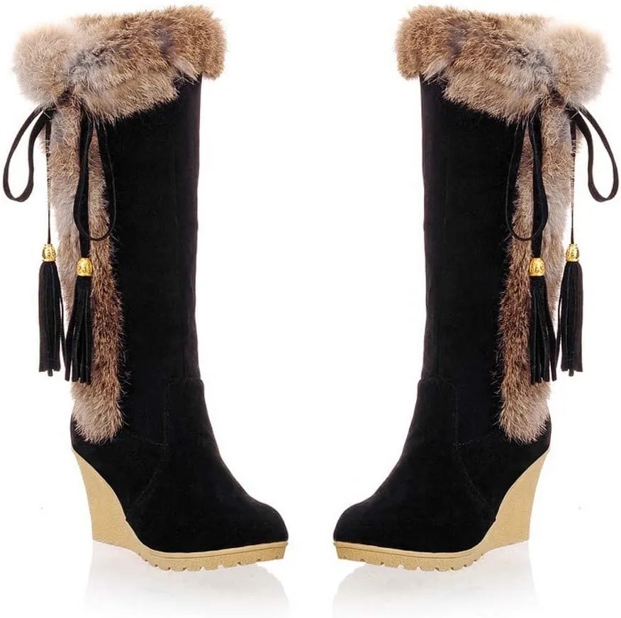 Bcshiye Snow Boots for Women,Casual Warm Winter Knee High Long Boots Comfortable Fur Lined Platform Cold Weather Boots