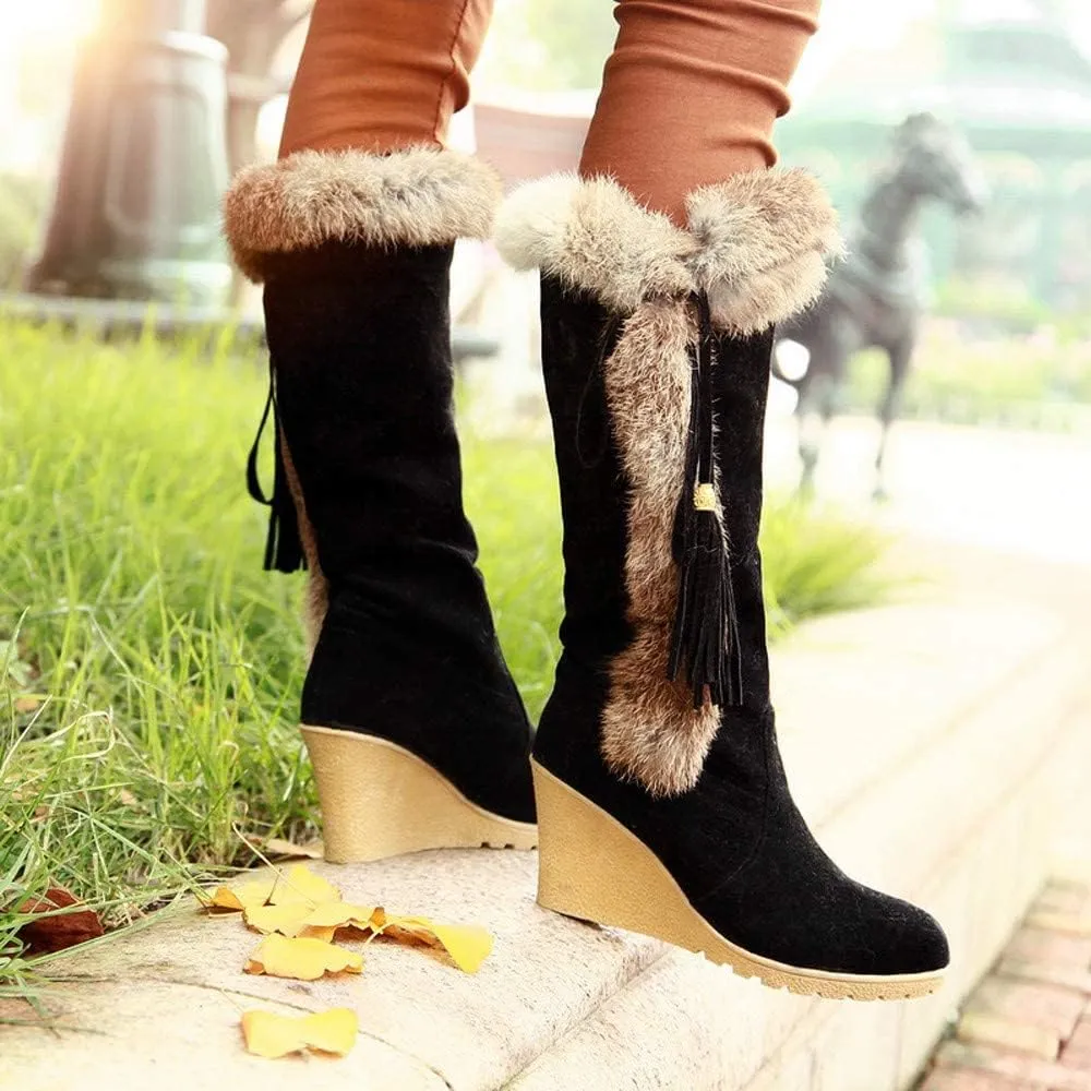 Bcshiye Snow Boots for Women,Casual Warm Winter Knee High Long Boots Comfortable Fur Lined Platform Cold Weather Boots