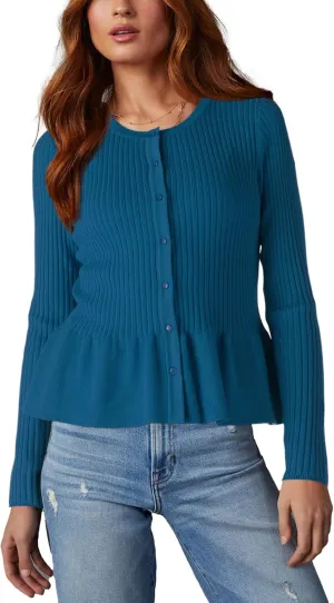 Beautiful Nomad Women's Long Sleeve Cardigan Peplum Sweater Crew Neck Button Tops Knit Ribbed Elegant Outwear Coat