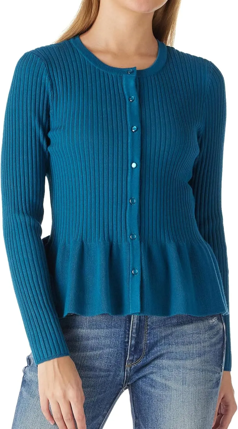 Beautiful Nomad Women's Long Sleeve Cardigan Peplum Sweater Crew Neck Button Tops Knit Ribbed Elegant Outwear Coat