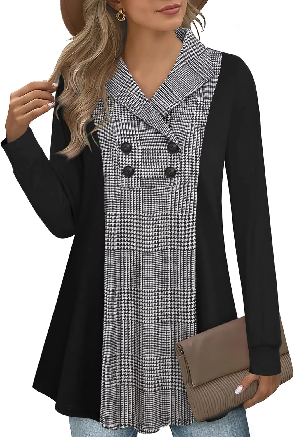 Bebonnie Womens Long Sleeve Casual V Neck Sweatshirts Pullover Tunic Tops with Buttons