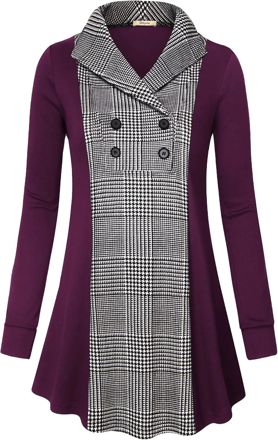 Bebonnie Womens Long Sleeve Casual V Neck Sweatshirts Pullover Tunic Tops with Buttons