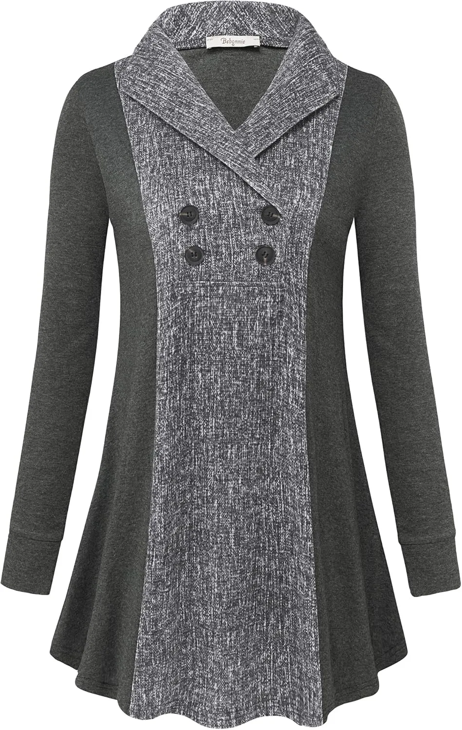 Bebonnie Womens Long Sleeve Casual V Neck Sweatshirts Pullover Tunic Tops with Buttons