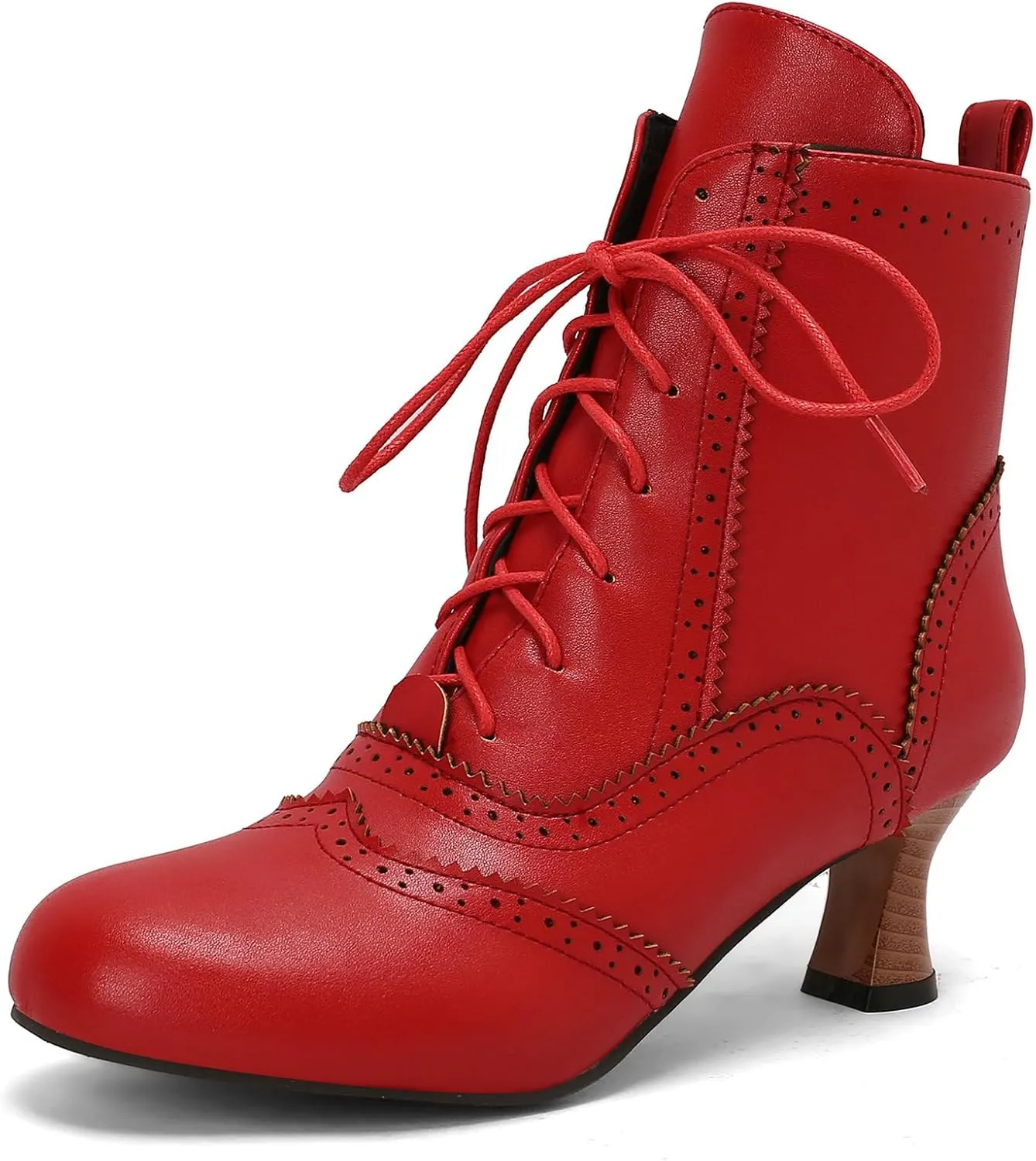 Betastella Womens Vintage Renaissance Boots Kitten Heel Lace Up Victorian Boots Round Toe Chunky Heel Ankle Boots Wingtip Brogue Witch Booties