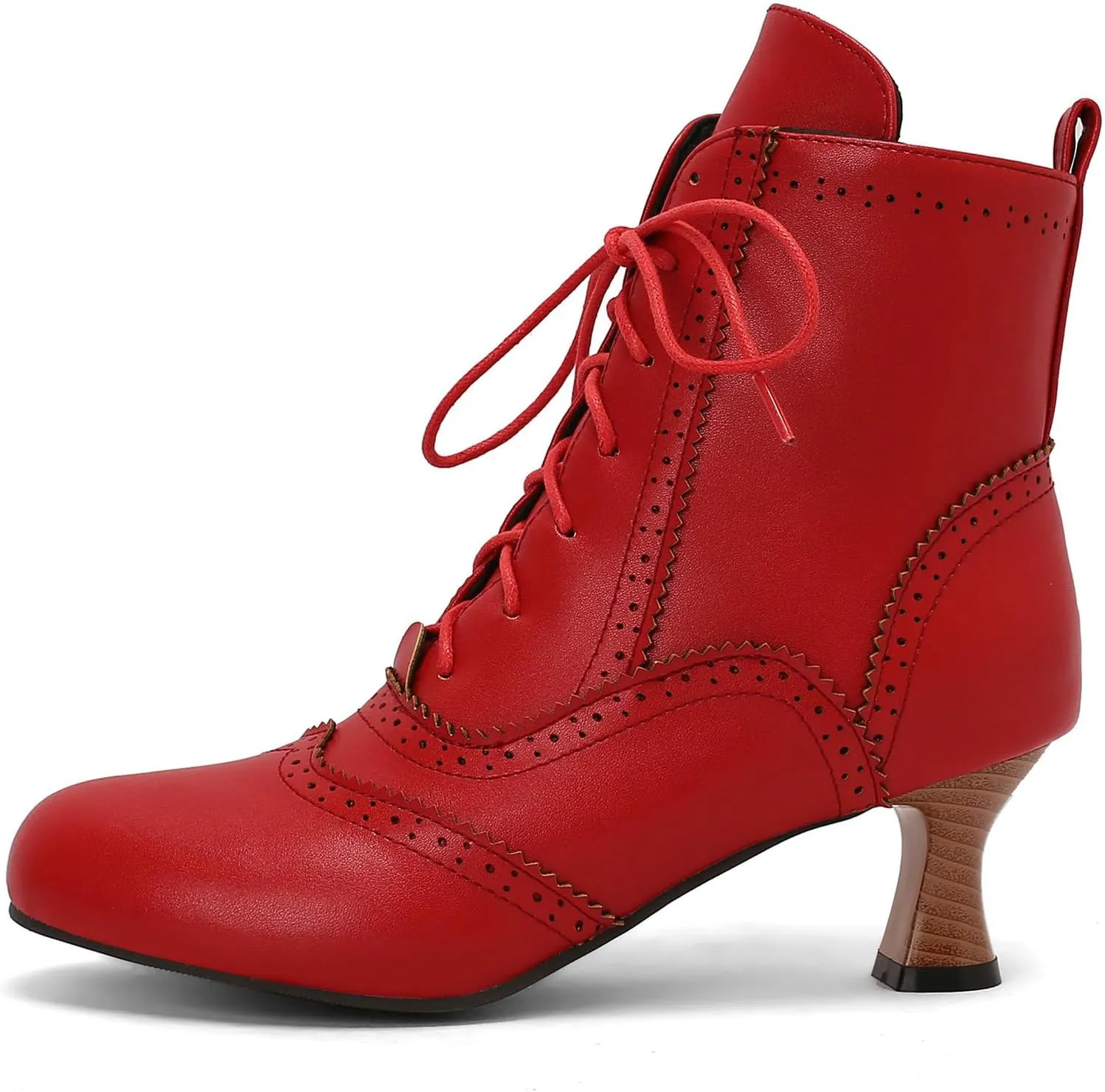 Betastella Womens Vintage Renaissance Boots Kitten Heel Lace Up Victorian Boots Round Toe Chunky Heel Ankle Boots Wingtip Brogue Witch Booties