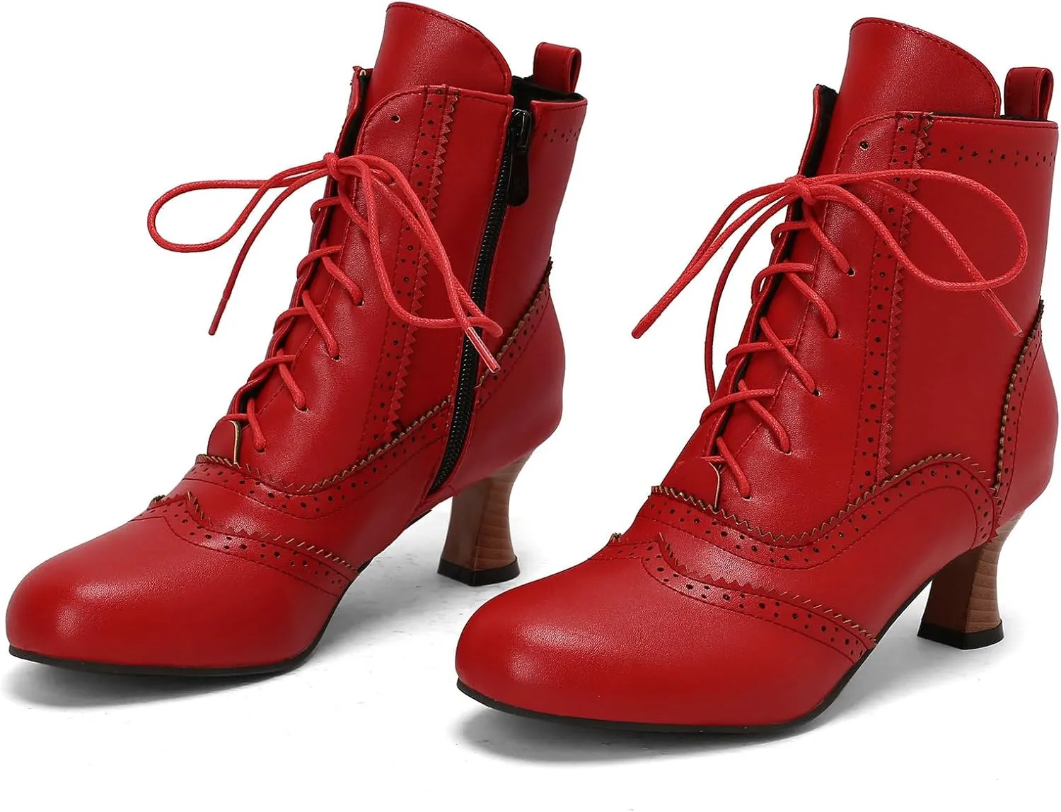 Betastella Womens Vintage Renaissance Boots Kitten Heel Lace Up Victorian Boots Round Toe Chunky Heel Ankle Boots Wingtip Brogue Witch Booties