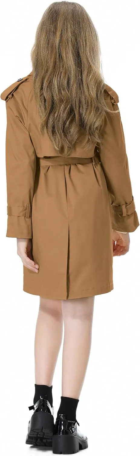 Betusline Girls & Women's Trench Coat Double Breasted Classic Lapel Outerwear, 3 Years - Women 2XL