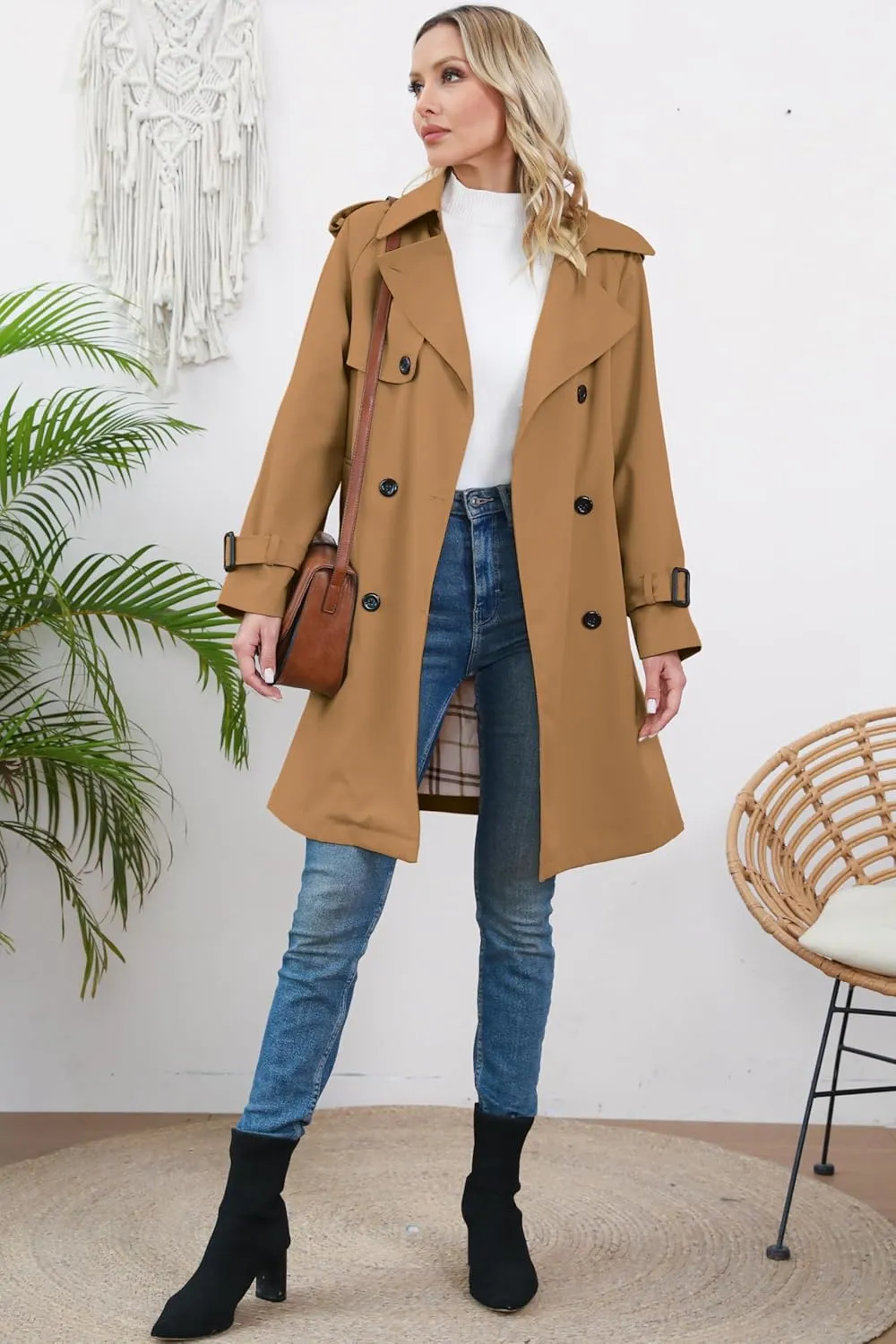 Betusline Girls & Women's Trench Coat Double Breasted Classic Lapel Outerwear, 3 Years - Women 2XL