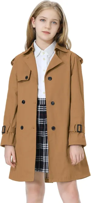 Betusline Girls & Women's Trench Coat Double Breasted Classic Lapel Outerwear, 3 Years - Women 2XL