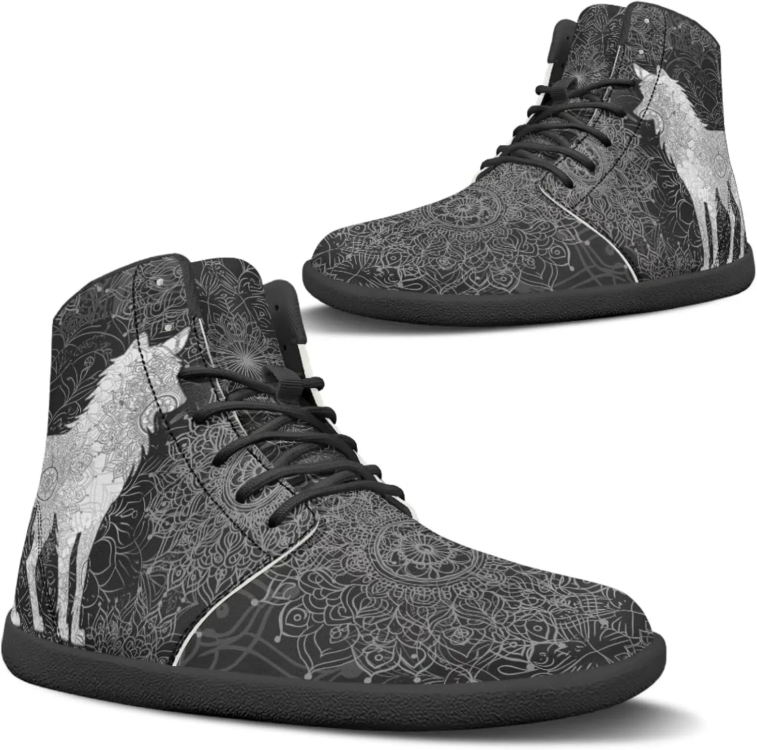 Binienty Wide Box Barefoot Shoes Men Women Wolf High Top Minimalist Ankle Boots Anti Skid Zero Drop Sole