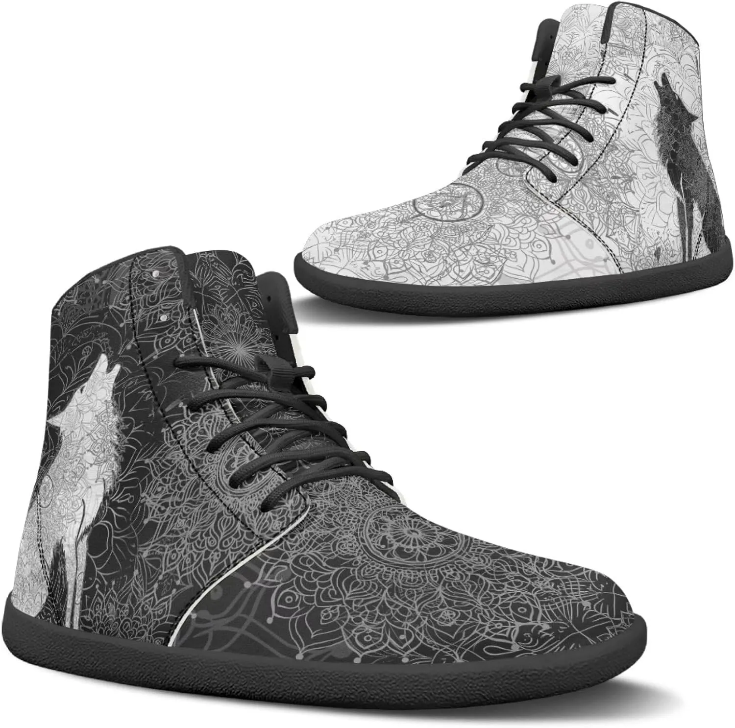 Binienty Wide Box Barefoot Shoes Men Women Wolf High Top Minimalist Ankle Boots Anti Skid Zero Drop Sole