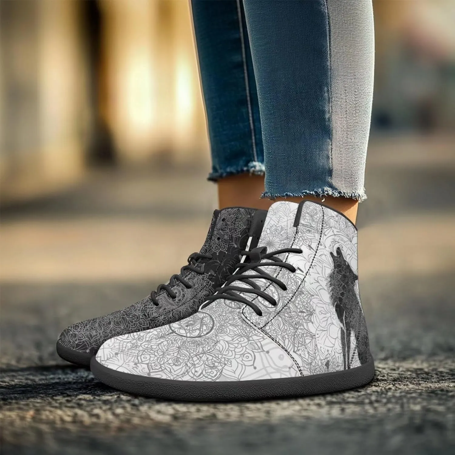 Binienty Wide Box Barefoot Shoes Men Women Wolf High Top Minimalist Ankle Boots Anti Skid Zero Drop Sole