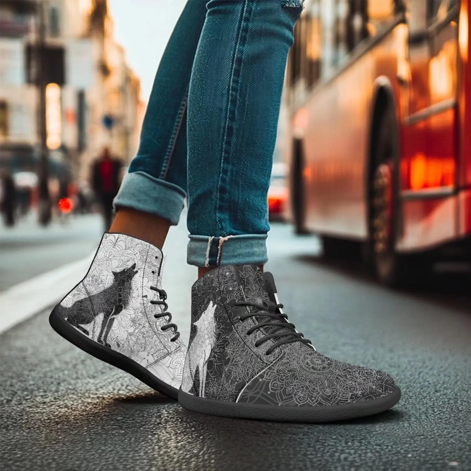 Binienty Wide Box Barefoot Shoes Men Women Wolf High Top Minimalist Ankle Boots Anti Skid Zero Drop Sole