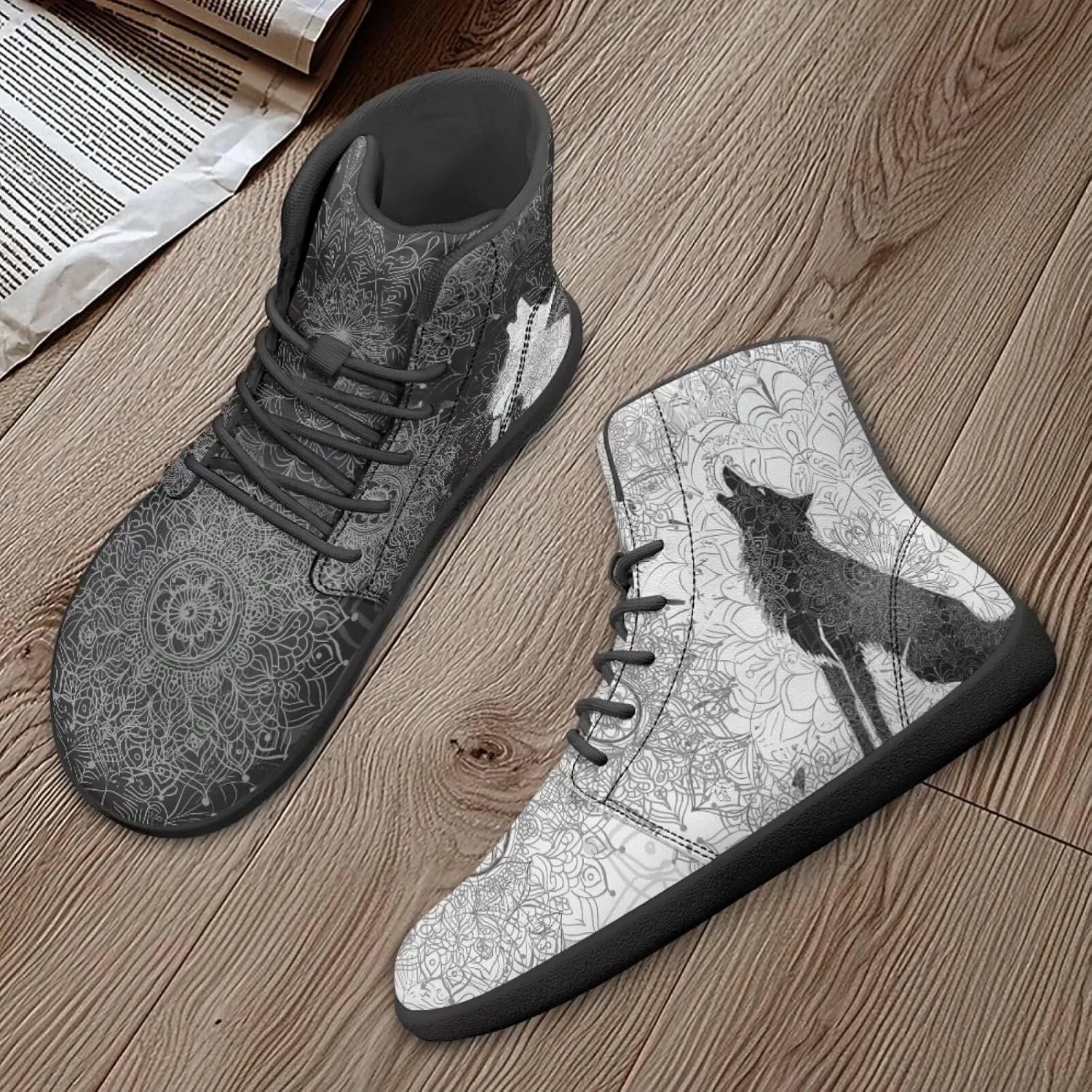 Binienty Wide Box Barefoot Shoes Men Women Wolf High Top Minimalist Ankle Boots Anti Skid Zero Drop Sole