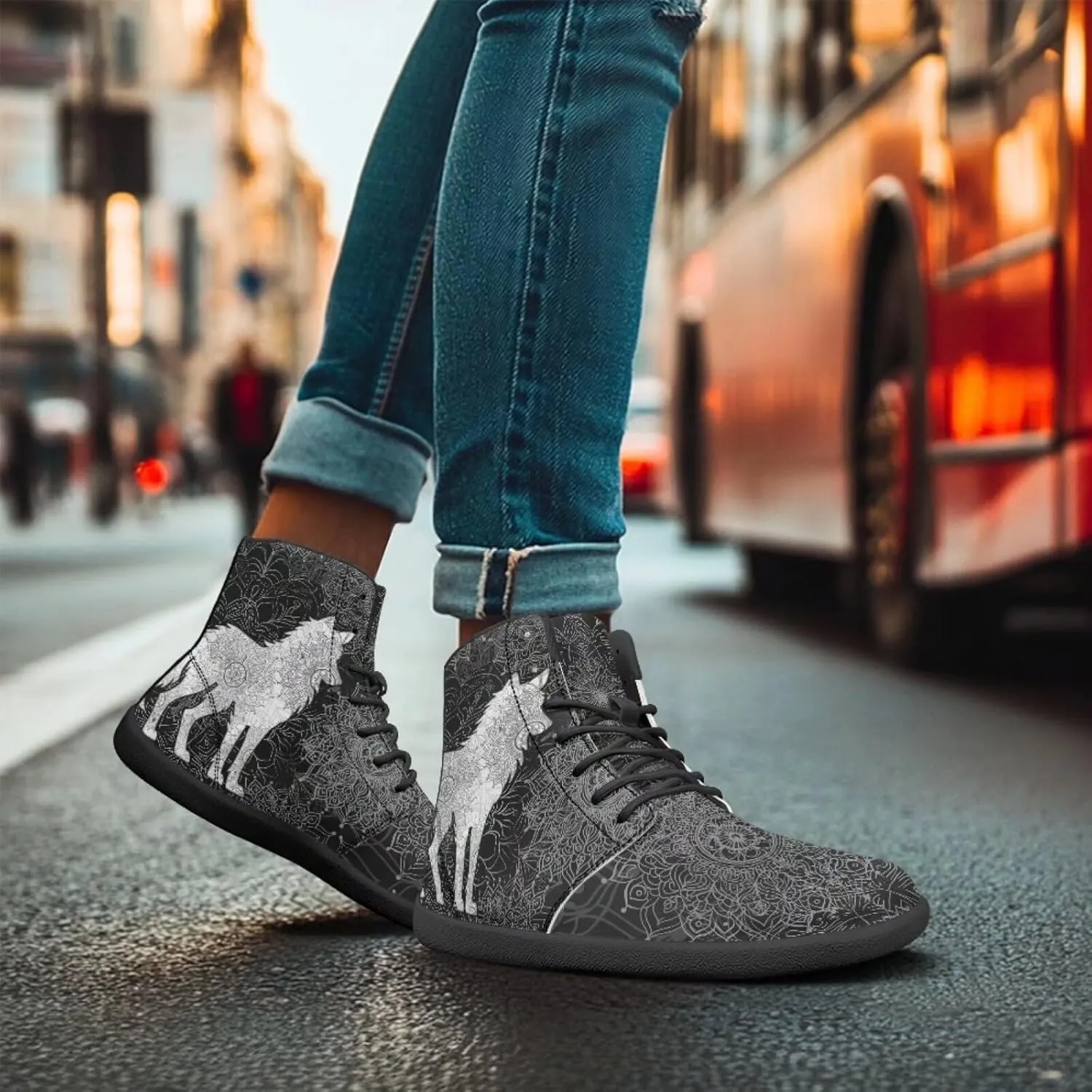 Binienty Wide Box Barefoot Shoes Men Women Wolf High Top Minimalist Ankle Boots Anti Skid Zero Drop Sole