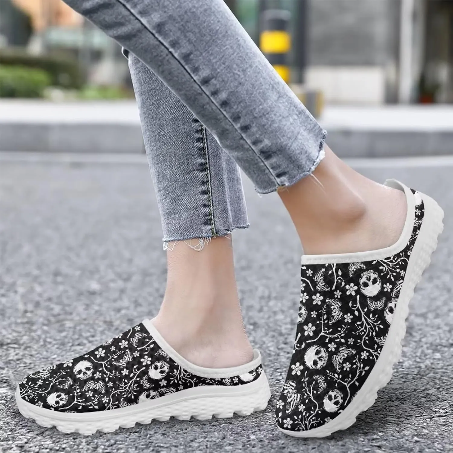 Binienty Women’s Art Design Mules Shoes Breathable Mesh Slip on Gardening Shoes Indoor Outdoor Slipper
