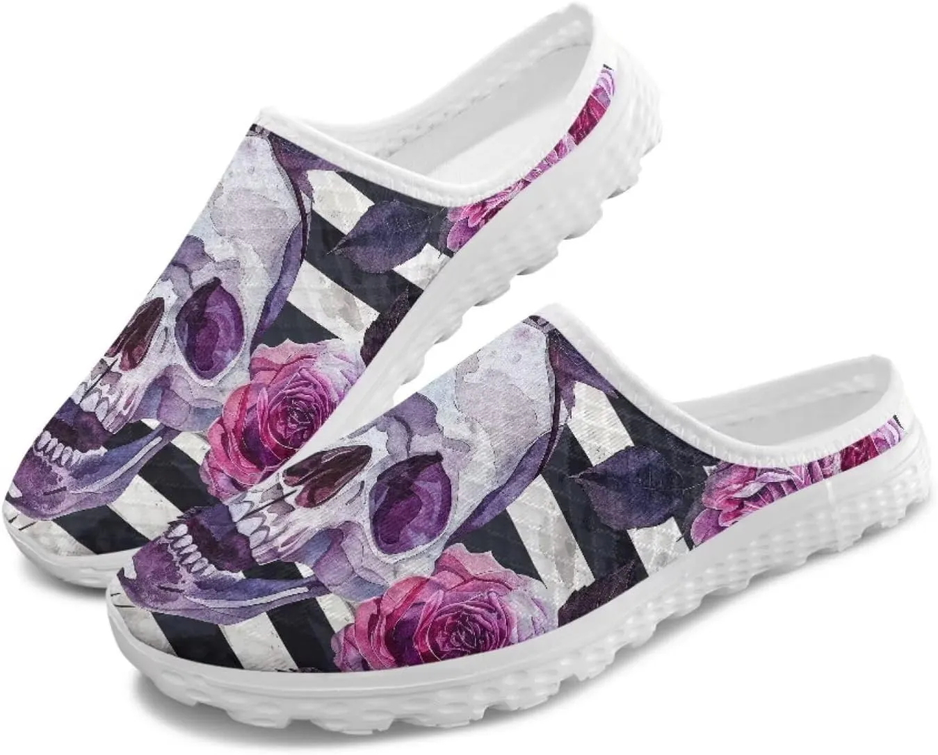 Binienty Women’s Art Design Mules Shoes Breathable Mesh Slip on Gardening Shoes Indoor Outdoor Slipper