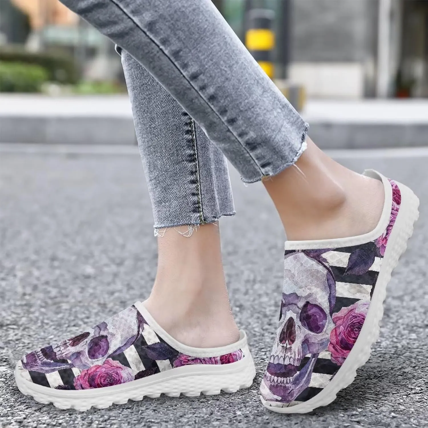 Binienty Women’s Art Design Mules Shoes Breathable Mesh Slip on Gardening Shoes Indoor Outdoor Slipper