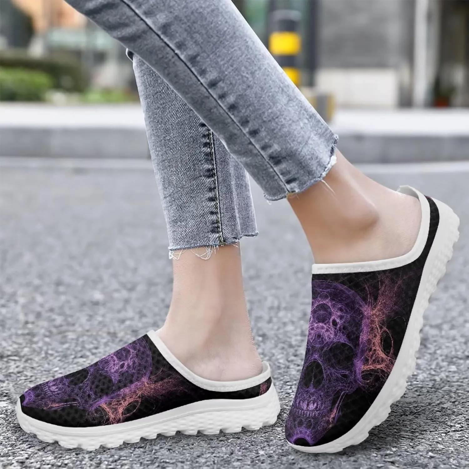 Binienty Women’s Art Design Mules Shoes Breathable Mesh Slip on Gardening Shoes Indoor Outdoor Slipper