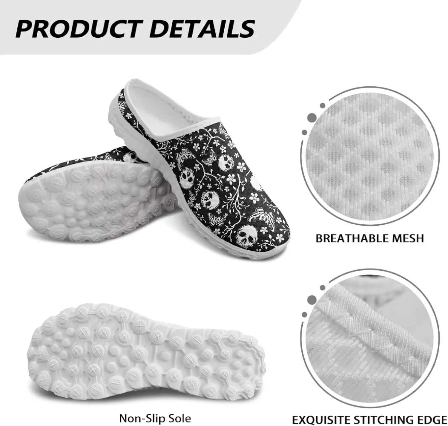 Binienty Women’s Art Design Mules Shoes Breathable Mesh Slip on Gardening Shoes Indoor Outdoor Slipper