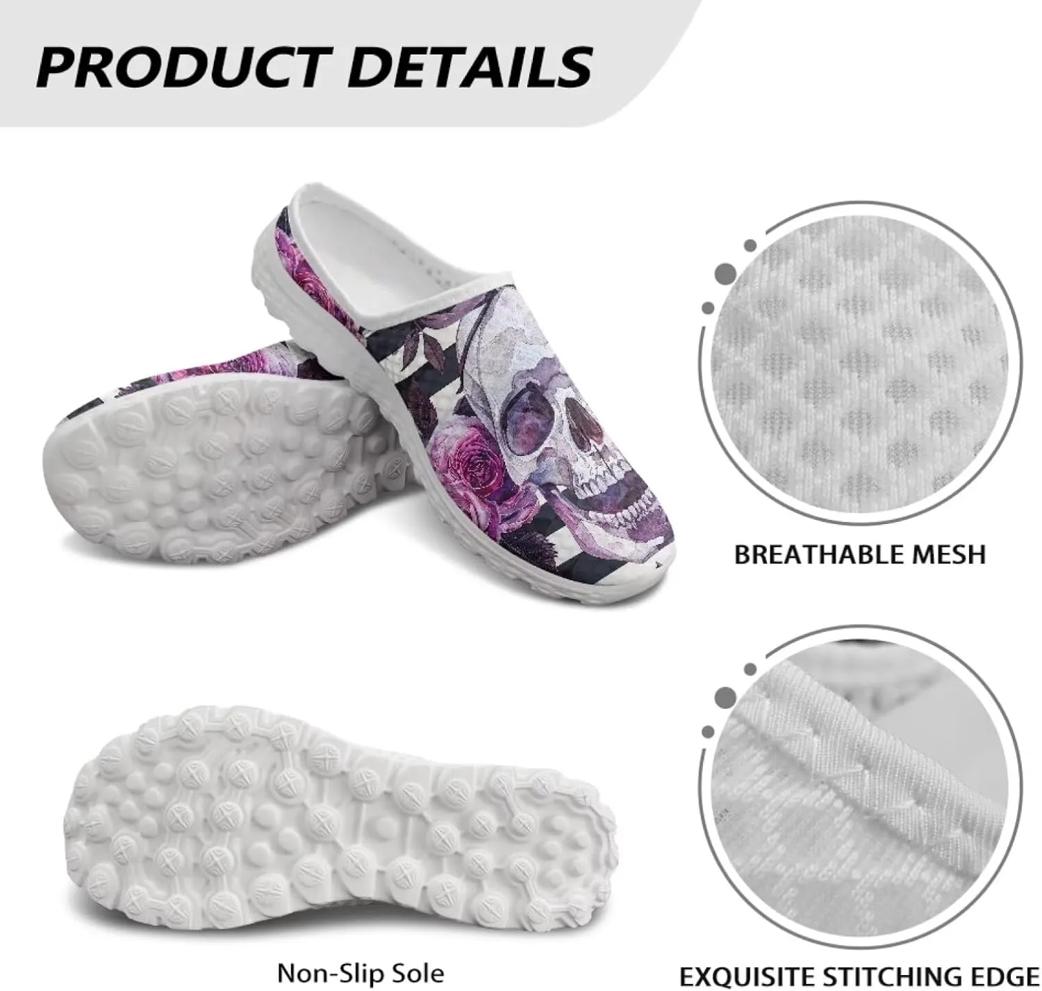 Binienty Women’s Art Design Mules Shoes Breathable Mesh Slip on Gardening Shoes Indoor Outdoor Slipper