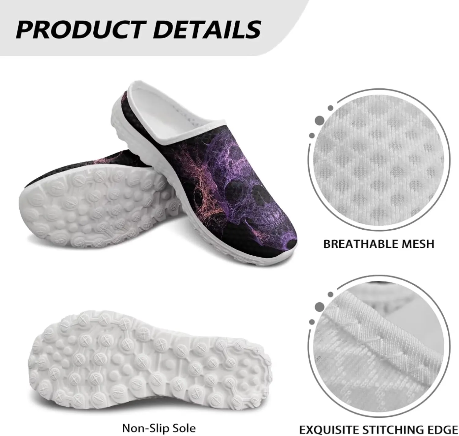 Binienty Women’s Art Design Mules Shoes Breathable Mesh Slip on Gardening Shoes Indoor Outdoor Slipper
