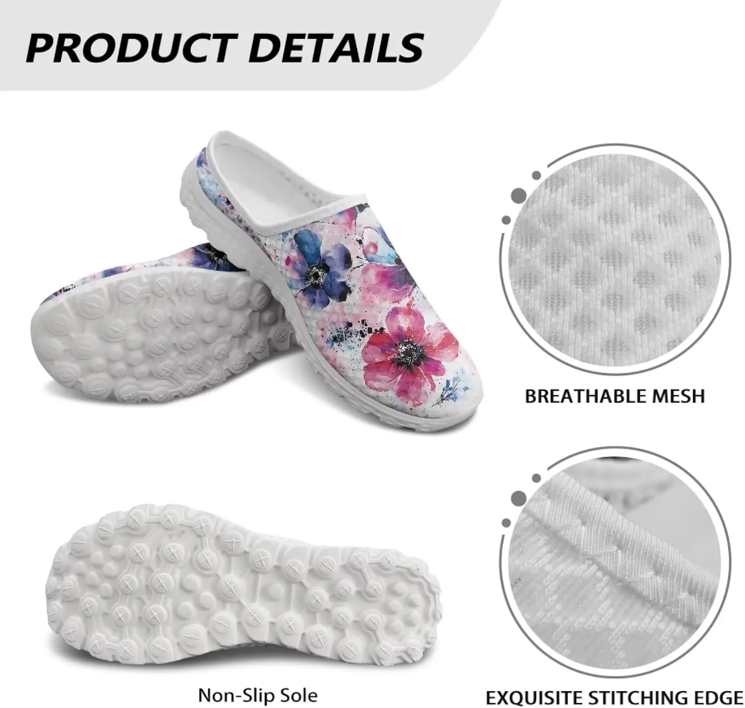 Binienty Womens Mules & Clogs with Arch Support Breathable Mesh Slip On Walking Shoes for Outings Shopping Camping