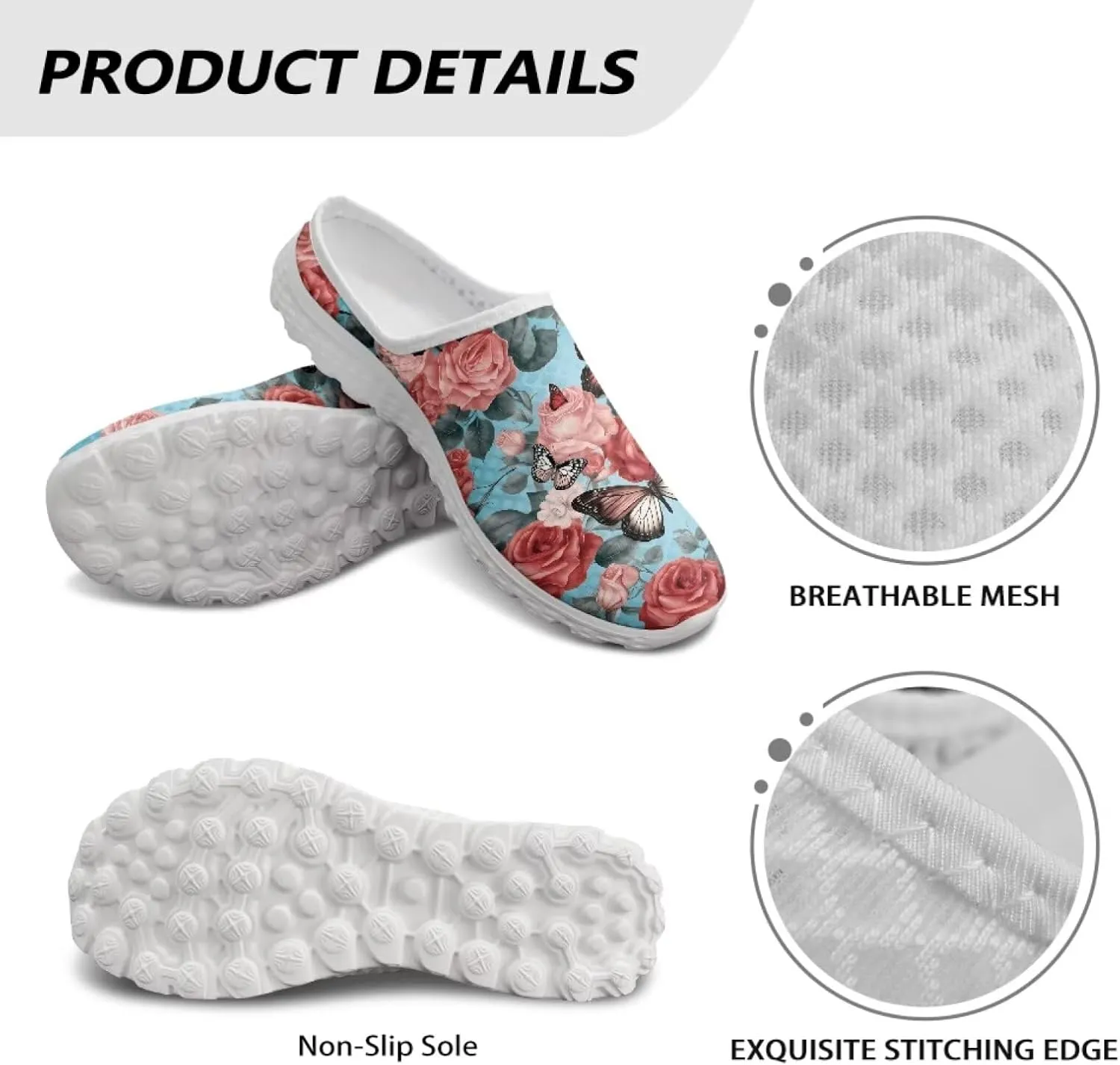 Binienty Womens Mules & Clogs with Arch Support Breathable Mesh Slip On Walking Shoes for Outings Shopping Camping