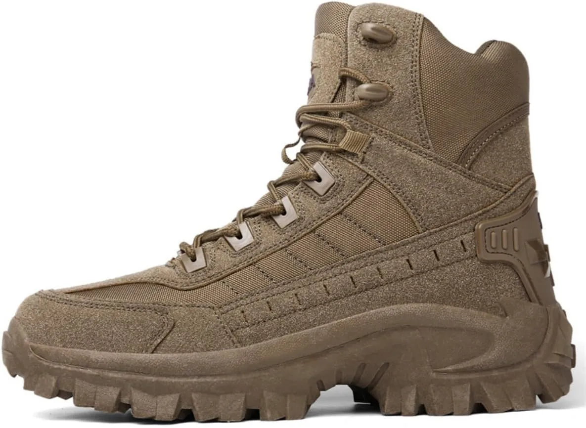 Bitiger Men's Combat Boots with Side Zipper Velcro and Casual Outdoor Mountaineering Trekking Commando Tactical Boots