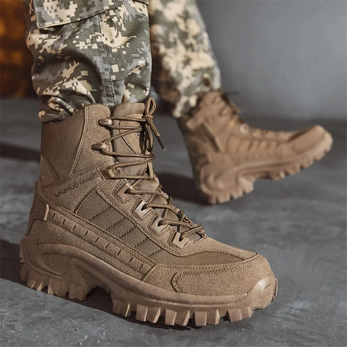 Bitiger Men's Combat Boots with Side Zipper Velcro and Casual Outdoor Mountaineering Trekking Commando Tactical Boots