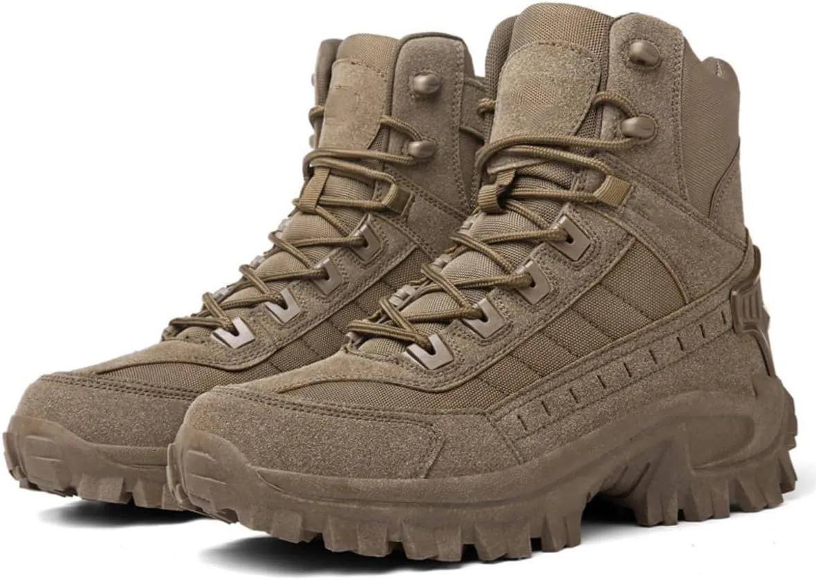 Bitiger Men's Combat Boots with Side Zipper Velcro and Casual Outdoor Mountaineering Trekking Commando Tactical Boots