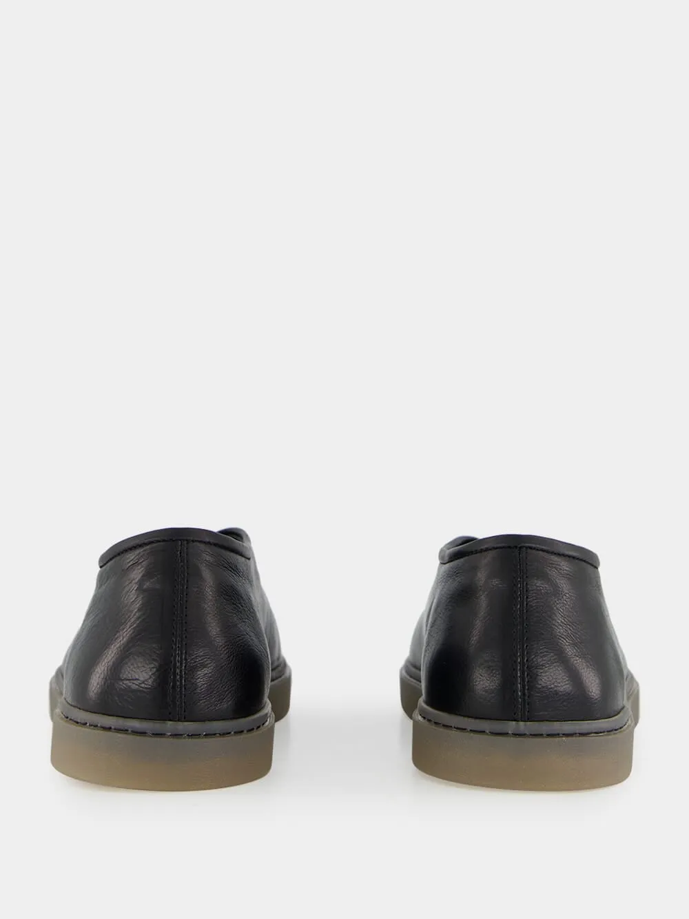 Black Low-Top Linoleum Piped Leather Sneakers