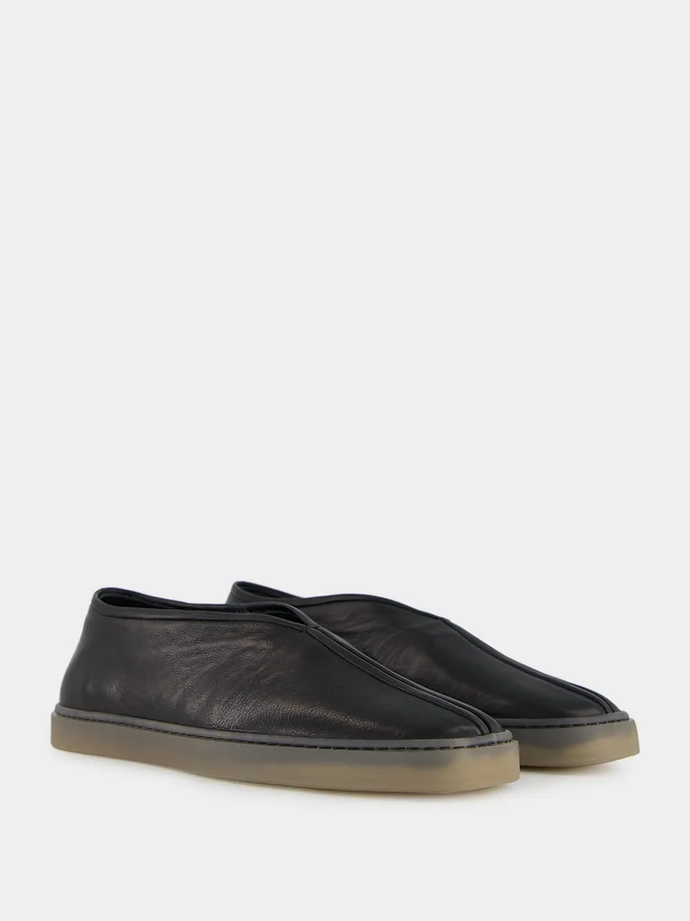 Black Low-Top Linoleum Piped Leather Sneakers
