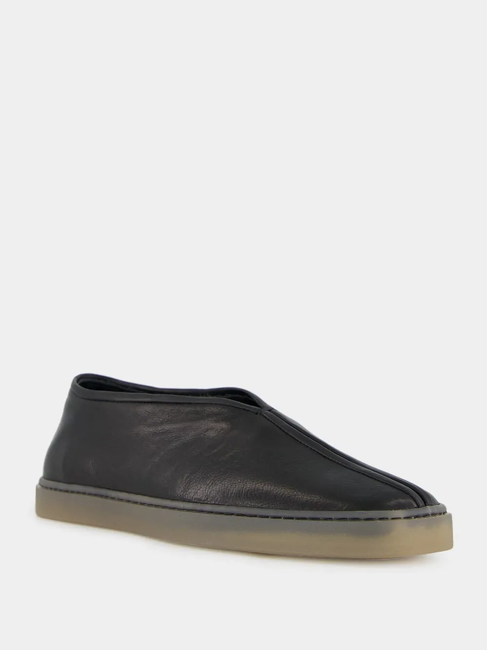 Black Low-Top Linoleum Piped Leather Sneakers