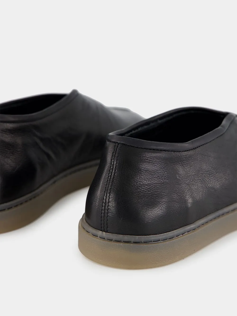Black Low-Top Linoleum Piped Leather Sneakers