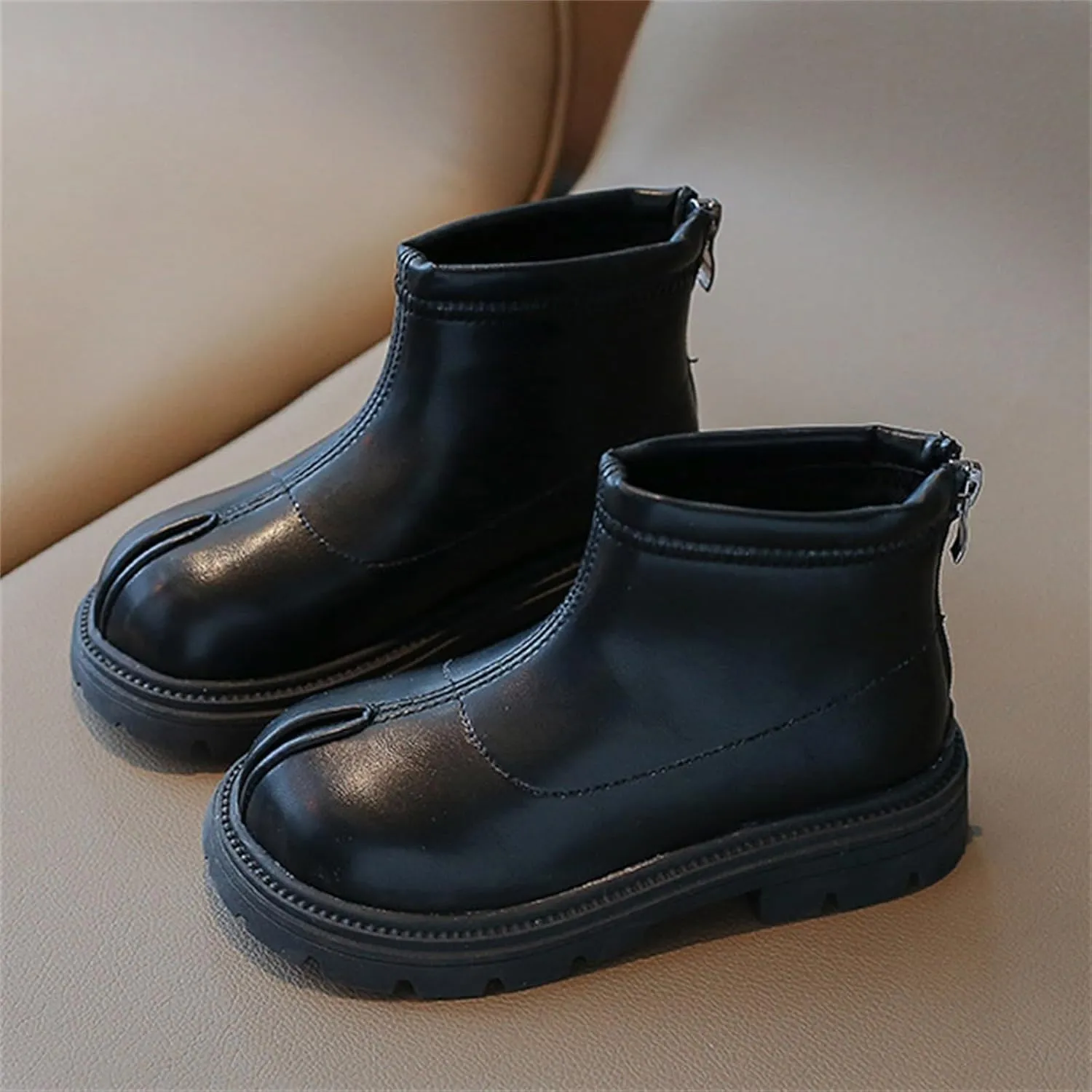 Black Platform Booties Girls Zipper Shoes Outdoor Warm Non Slip Soft Sole Booties Classic Water Proof Girls Rains Boots